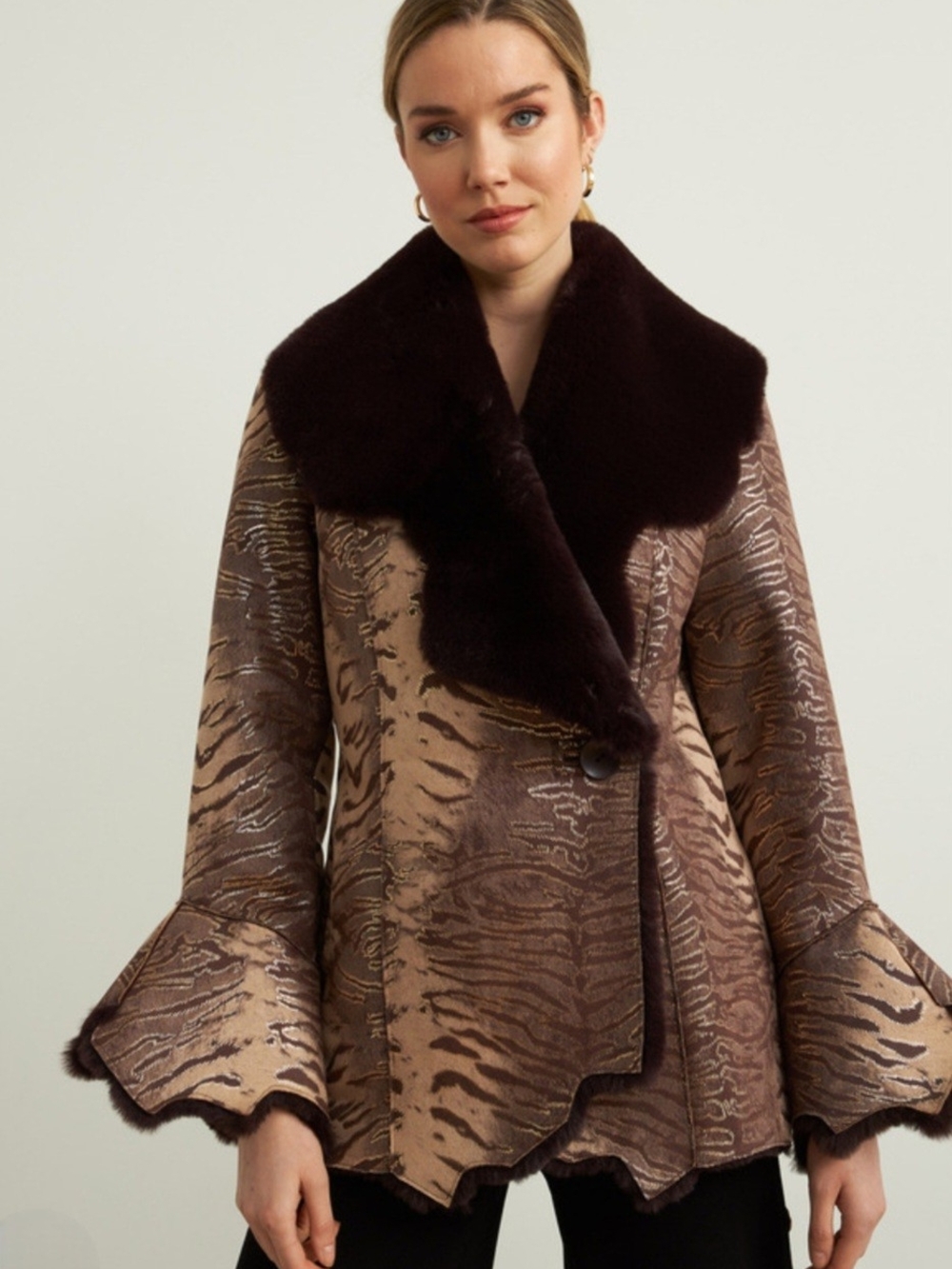 Joseph Ribkoff Faux Fur Suede Metallic Jacket